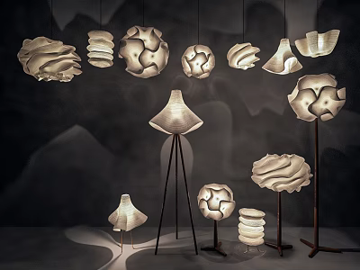 Modern Interior Artistic Lighting Fixture Collection With Sculptural Pendant And Floor Lamps 3d model