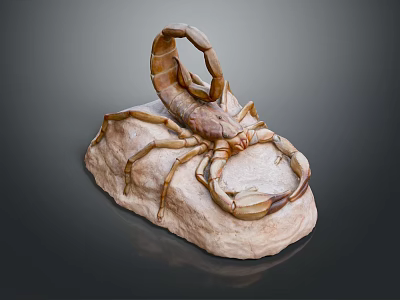 Realistic Scorpion Sculpture On Natural Stone Base With Curved Tail And Extended Claws 3d model