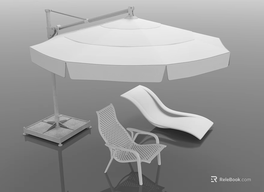 Modern Outdoor White Furniture Set With Umbrella Chair And Lounger Design 3d model 