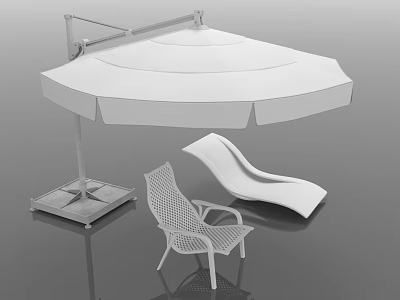 Modern Outdoor White Furniture Set With Umbrella Chair And Lounger Design 3d model
