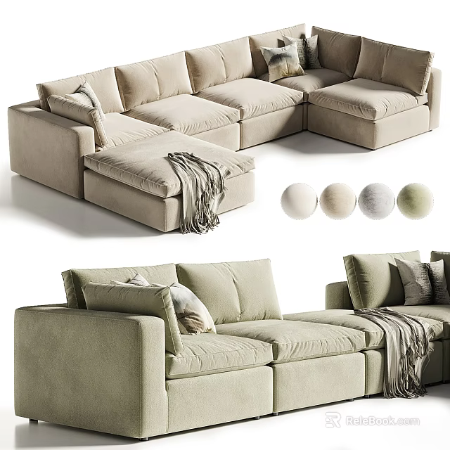 Modern Sectional Sofa Upholstered Design With Soft Cushions Throw Blanket And Color Options 3d model 