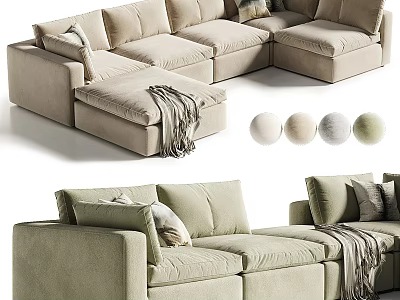 Modern Sectional Sofa Upholstered Design With Soft Cushions Throw Blanket And Color Options 3d model