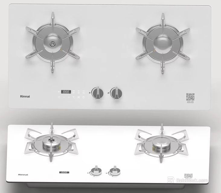 Modern Two Burner Gas Stove With Control Knobs White Panel Daily Kitchen Appliance 3d model 