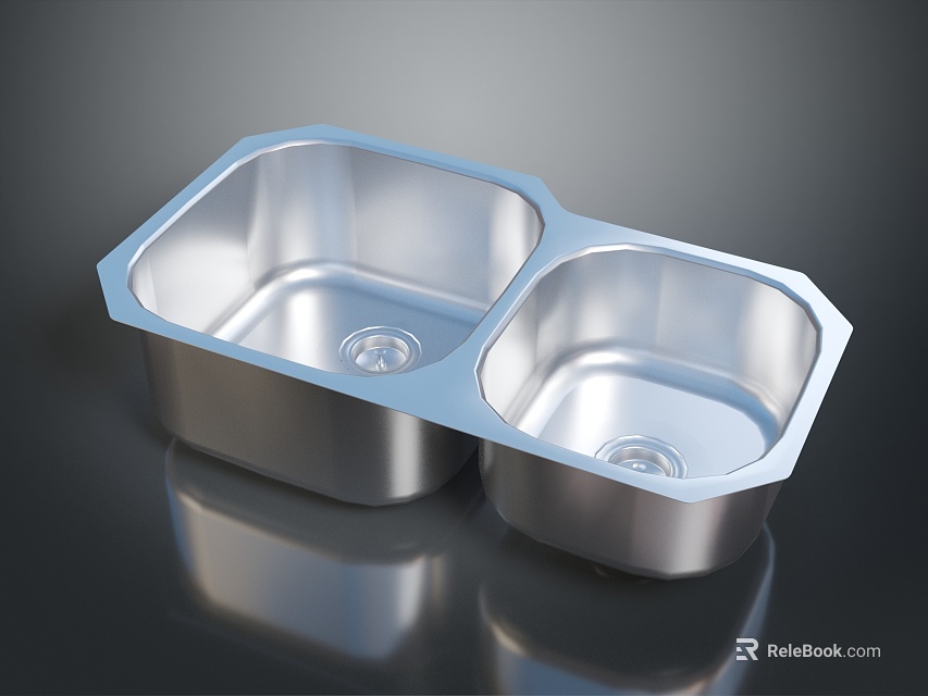 Double Bowl Stainless Steel Kitchen Sink With Modern Design For Household Use 3d model 