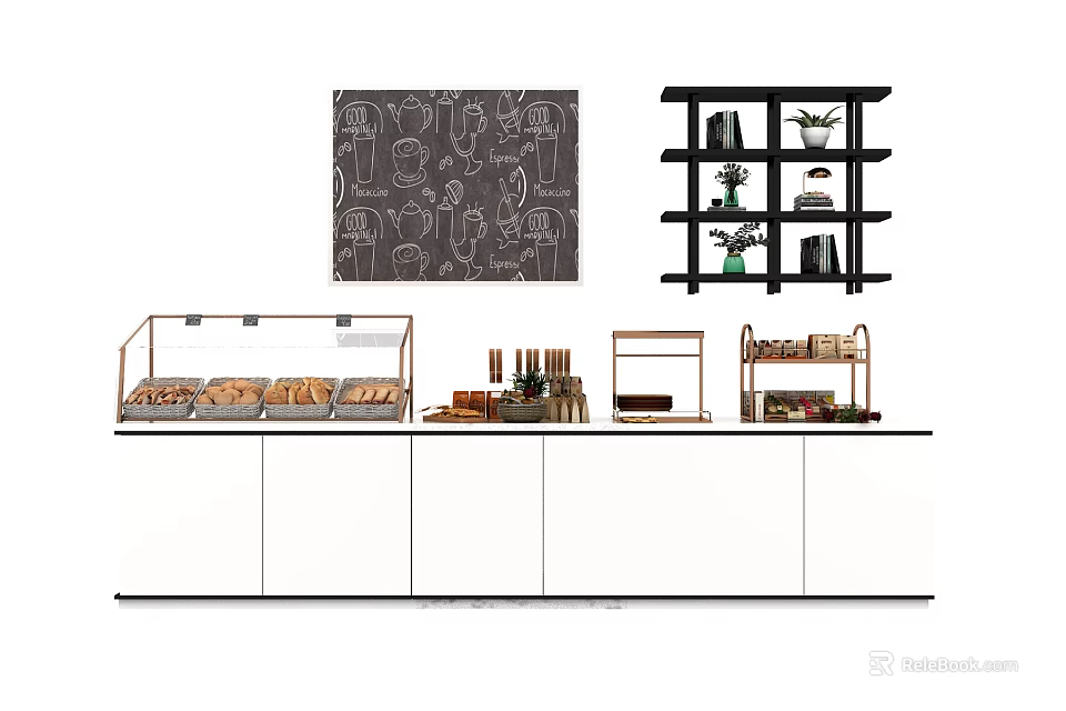 Modern Display Shelves With Glass Cases And Multi Tiered Racks For Pastries And Decor 3d model 