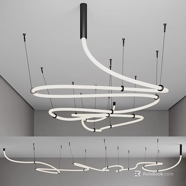 Modern Circular Ring Chandelier With Curved LED Light Strips Ceiling Mounted Design 3d model