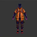 Futuristic Character In Orange Blue Protective Gear With Mechanical Creature Companion