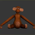 Handmade Wooden Monkey Doll In Sitting Posture With Long Arms And Smooth Surface