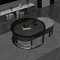 Modern Round Coffee Table With Black Frame White Marble Top And Drawer 3d model