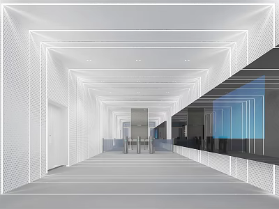 Modern Office Hallway Interior Design With Linear Lighting And White Walls 3d model