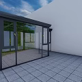 Detached Villa With Glass Sunroom Green Plants Palm Tree And Gray Stone Tile Floor