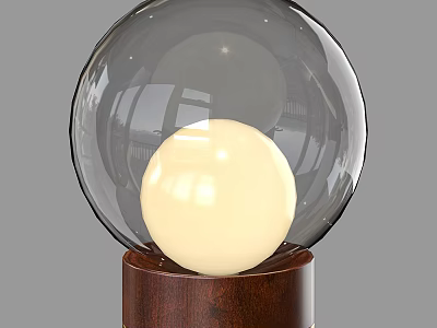 Modern Transparent Glass Globe Table Lamp With Ivory White Inner Sphere And Brown Wooden Base 3d model