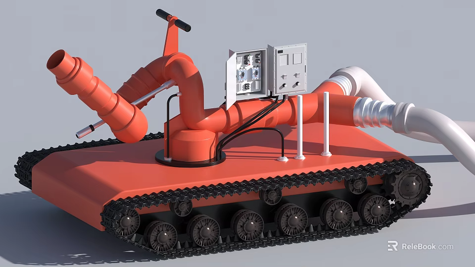 Orange Mechanical Device With Crawler Tracks Red And White Pipes Control Panel 3d model 