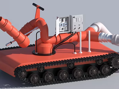 Orange Mechanical Device With Crawler Tracks Red And White Pipes Control Panel 3d model