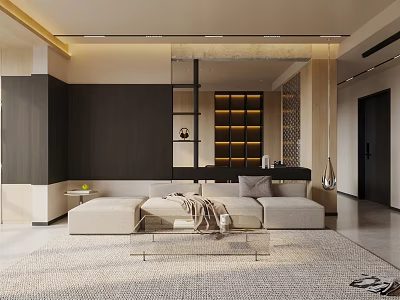 Modern Living Room Interior Design With Sectional Sofa Glass Coffee Table And Area Rug 3d model