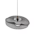 Modern Black Mesh Pendant Lights With Wooden Base And Warm Glow