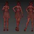 Three Female Characters in Green Dresses with Different Poses and Matching Shoes