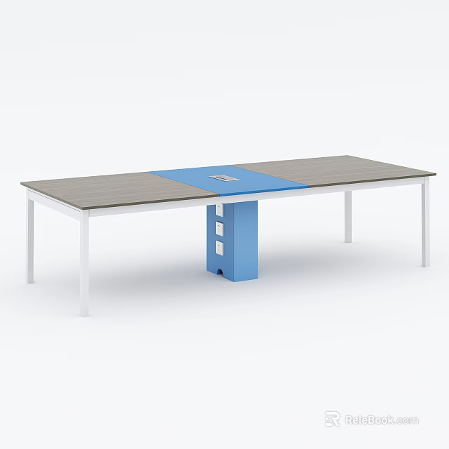 Modern Conference Table With White Legs Light Top And Blue Central Section 3d model
