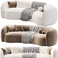 Velvet Upholstered Brown And White Sectional Sofa With Throw Pillows And Cozy Blanket Modern Design