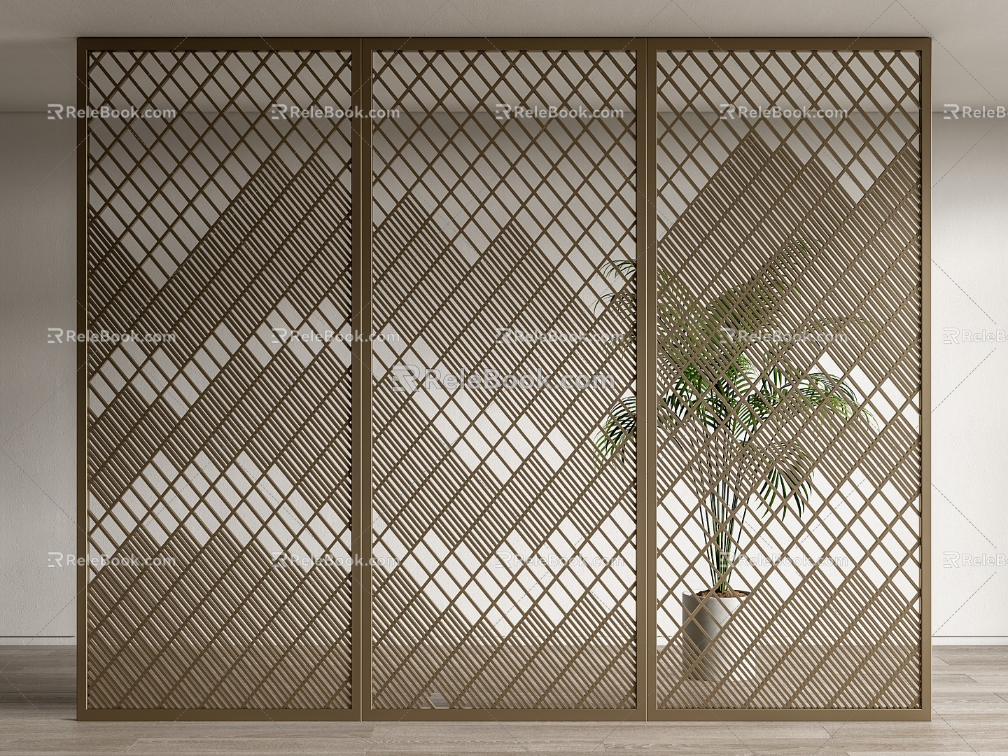 New Chinese-style Partition Metal Screen Partition Steel Wire Mesh Hollow Partition Potted Plant 3d model