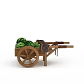 Rustic Wooden Cart Loaded with Fresh Green Watermelons and Wooden Wheels Structure