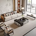 Elegant Modern Sofa Coffee Table Set With Beige Upholstery And Marble Table Top 3d model