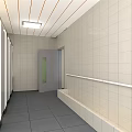 Public Restroom Interior With White Tiled Walls Gray Floor Tiles Multiple Sinks And Window 3d model