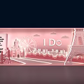 Pink Romantic Window Display with Eiffel Tower Ferris Wheel City Skyline Proposal and I Do 3d model