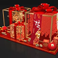 Art Installation Featuring Red Gift Boxes Golden Frames Fu Character And Lanterns 3d model