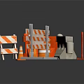 Road Construction Safety Scene With Red Barricades Orange Cones And Closed Signs
