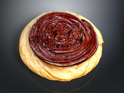 Delicious Round Pastry With Chocolate Frosting And Sprinkles On Light Yellow Dough 3d model