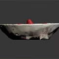 Fresh Ripe Plump Strawberries Served in Blue and White Patterned Bowl on Dark Background
