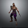 Muscular Male Warrior With Tattoos Purple Pants Brown Boots And Shoulder Armor Holding Weapon 3d model