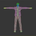 Man Standing With Arms Outstretched In Black Jacket Dark Pants And Shoes Against Grey Background 3d model