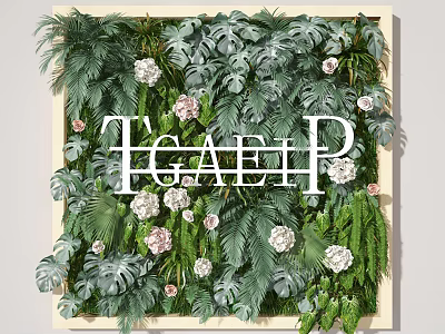 Living Plant Wall Interior Design With Lush Green Leaves And Pink White Flowers 3d model