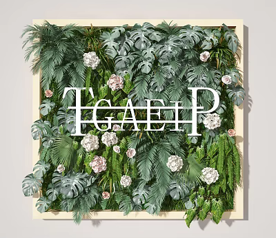 Living Plant Wall Interior Design With Lush Green Leaves And Pink White Flowers 3d model