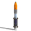 Commercial Rocket Equipment With Orange Top Silver Body And Blue Structural Components