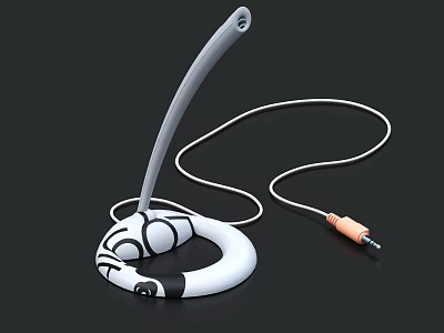 Ergonomic Computer Microphone With White Circular Design Black Patterns And 3.5mm Audio Plug 3d model