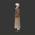 Traditional Daily Life Clothing With Brown Coat Beige Long Dress And Headscarf
