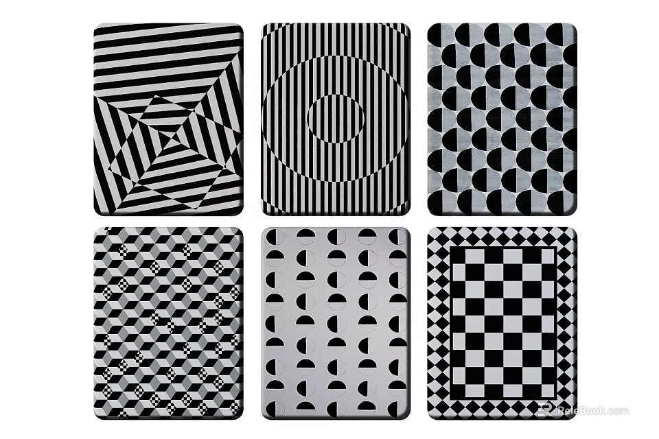 Square Rugs Featuring Various Black And White Geometric Patterns For Home Decor 3d model 