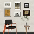 Middle Ages Hanging Picture Combination Bauhaus Single Chair Side Several Aquatic Green Plant Picture Frame Photo Wall 3d model