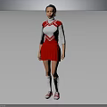Female Cheerleader In Red And White Uniform With White Socks And Pink Sneakers
