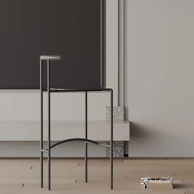 Sleek Modern Bar Stool With Metal Frame Against Light Wall And Wooden Floor 3d model 
