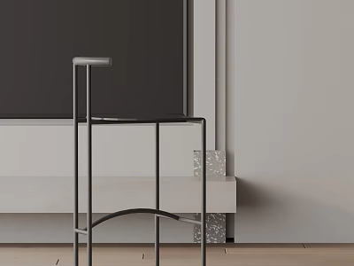 Sleek Modern Bar Stool With Metal Frame Against Light Wall And Wooden Floor 3d model