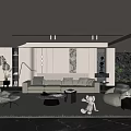 Modern Living Room Interior With Light Sofa Striped Rug Coffee Table And Decor Plants