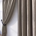 Neutral Tones Linen Fabric Curtains Draped and Tied in Modern Interior Setting
