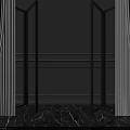 Modern Tech Exhibition Hall With Glass Doors Marble Flooring Gray Walls And Curtains