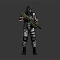 Game Movie Character In Camouflage Combat Uniform With Helmet Goggles And Rifle Standing Pose