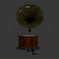 Vintage Phonograph With Wooden Octagonal Base White Circular Top And Metal Horn Speaker Design