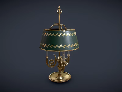 Classic Green Table Lamp With Golden Leaf Pattern And Candelabra Style Metal Frame 3d model